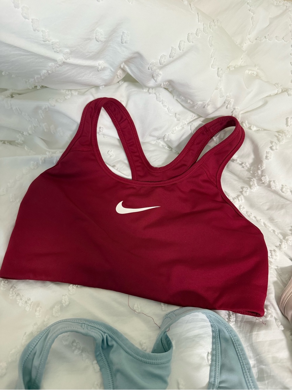 Nike Women's Maroon Racerback Sports Bra with White Swoosh